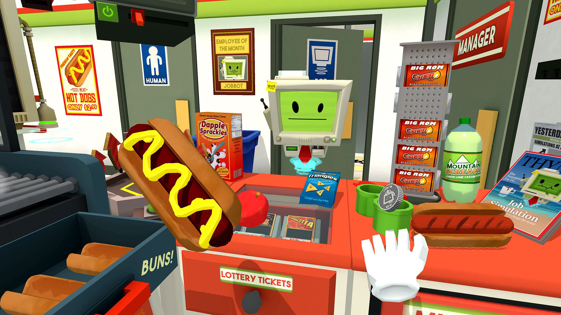 Job Simulator Job Simulator: The 2050 Archives is a virtual reality simulation video game developed and published by Owlchemy Labs for Microsoft Windows, PlayStatio...